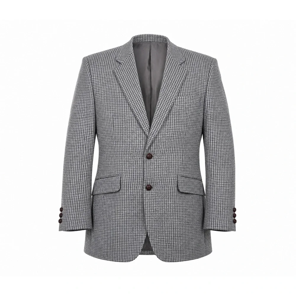 Stafford wool 42L Blazer‎ Grey Blue Houndstooth Sport Coat office preppy work